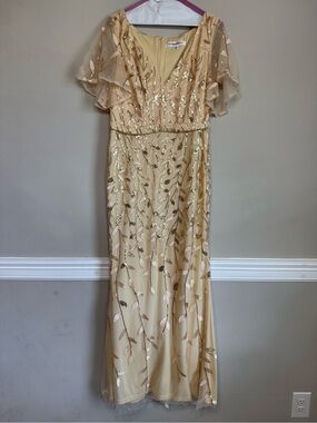 Ever Pretty Sequin Leaf Maxi Dress in Champagne Gold